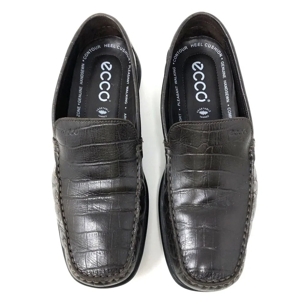 Ecco Leather Croc Embossed Driving Loafers Mens Sz 7.5 Euro 41 Preppy Ivy League